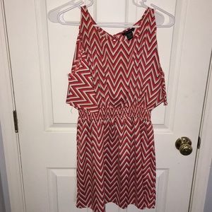 Red white and black herringbone print dress